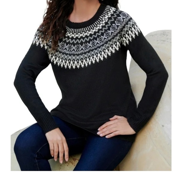 Roaman’s Fair Isle Pullover Sweater black long sleeves Sz 18/20 - Picture 2 of 12